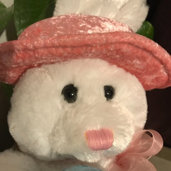 Soft Classics white stuffed bunny with colorful easter egg, hat and ribbon scarf - Picture 2 of 11